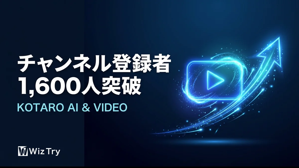 YouTubeチャンネル「KOTARO AI & VIDEO」登録者1,600人を突破しました